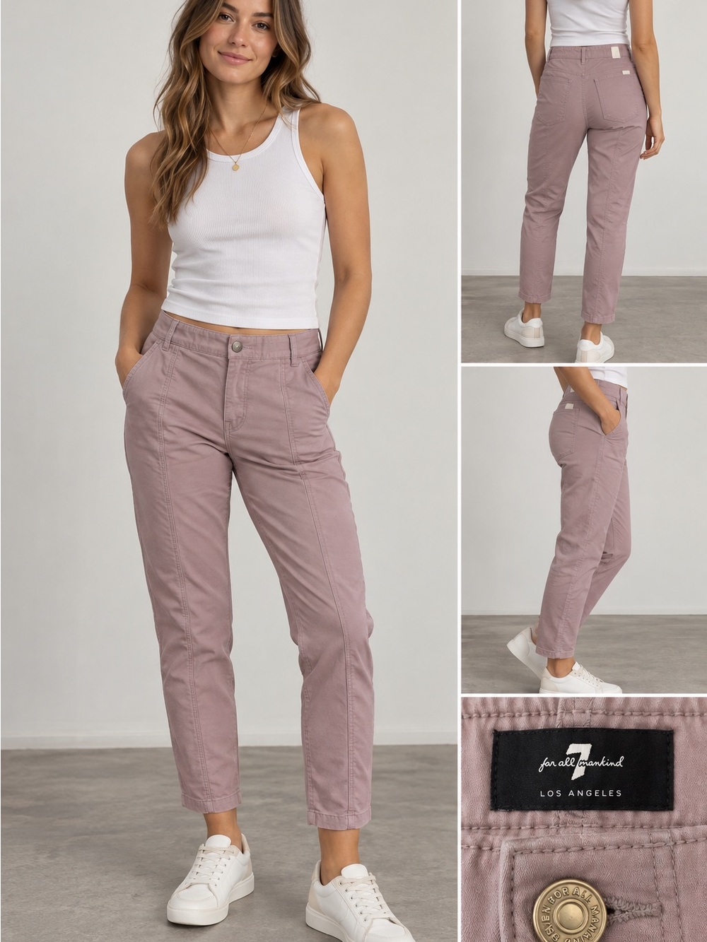 7 For All Mankind size 28 Dusty Mauve slim straight stretch ankle pants